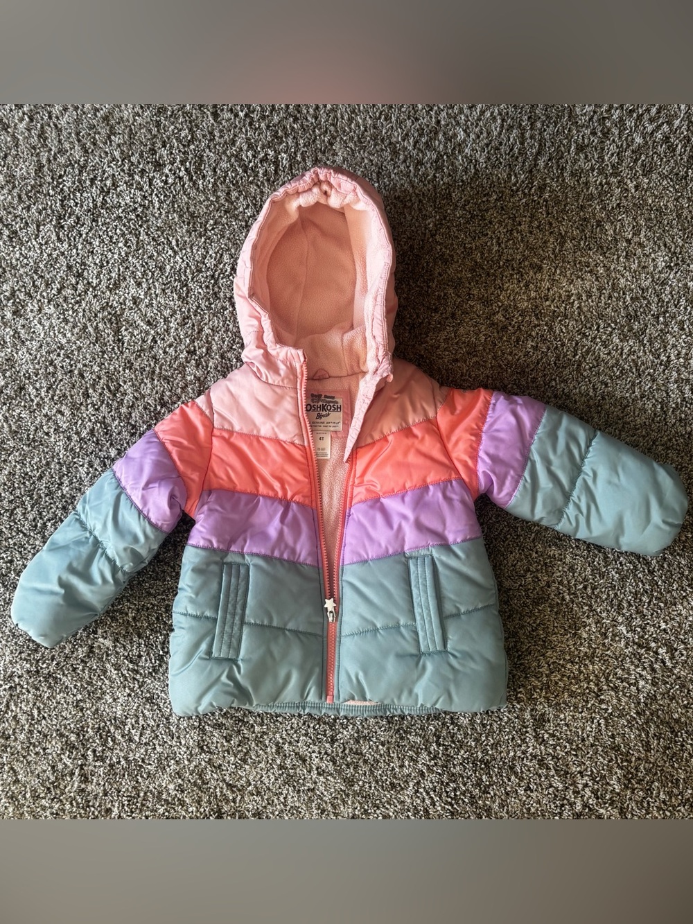 OshKosh B’gosh 4T Pastel Colorblock Fleece Puffer Jacket